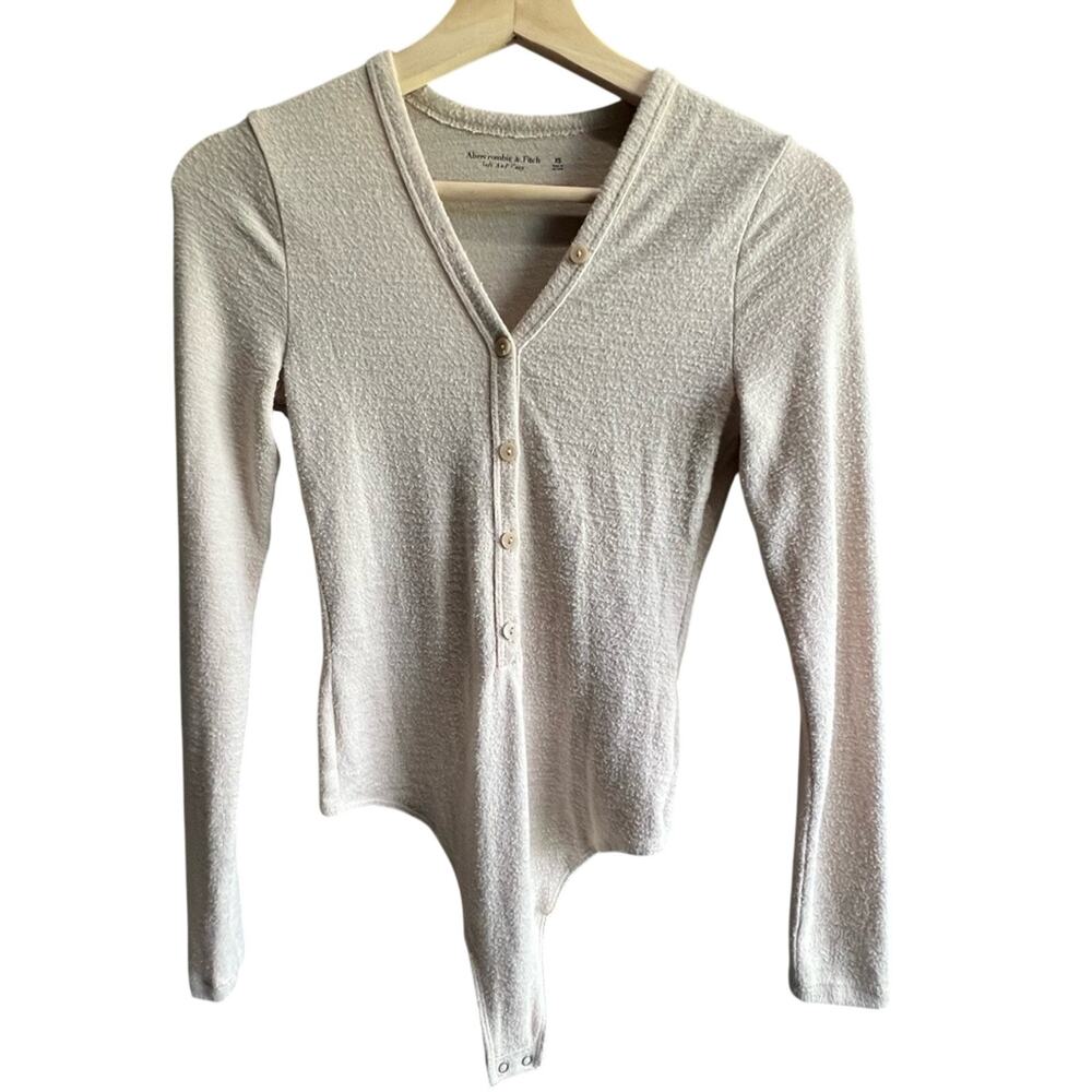 Abercrombie & Fitch Soft A&F Cozy Cream  Buttoned Long sleeve Henley Bodysuit